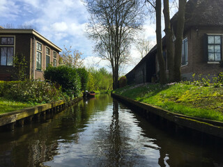Naklejka premium village landscape of Giethoorn in Holland Netherlands