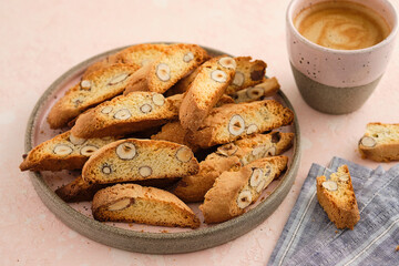 Biscotti or cantucci with almonds. Italian biscuits.