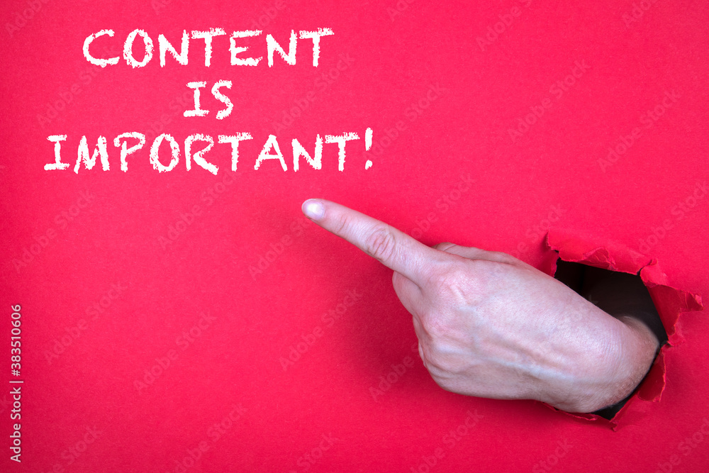 Canvas Prints content is important. hand finger pointing on red background