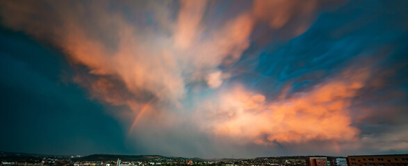 Sky with epic dramatic storm clouds during tornado