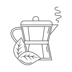 tea, teapot hot beverage with leaf line icon style