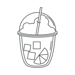 tea, takeaway smoothie with straw and slice lime line icon style