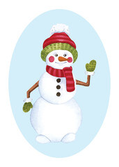 Cute snowman Christmas watercolor illustration element on white background