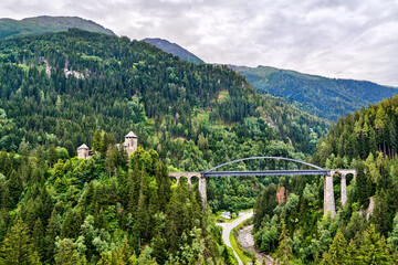 The Trisanna Bridge and Wiesberg Castle in Tyrol, the Austrian Alps