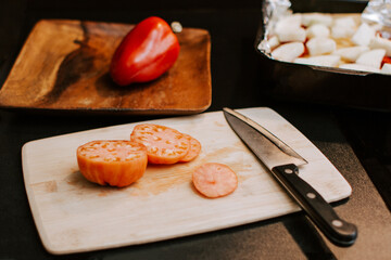 Cooking. cutting vegetables. vegetable salad