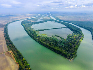 Aerial view on Tataru island, Danube river, Chilia branch Danube Delta, Izmail, Ukraine, Eastern...