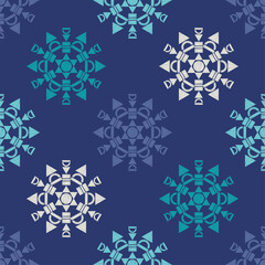 Christmas decorative snowflakes. Geometrical figure. Seamless background. Boho style. Vector illustration for web design or print.