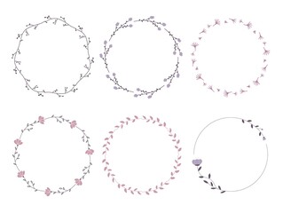 手書きイラストのフラワーリースセット