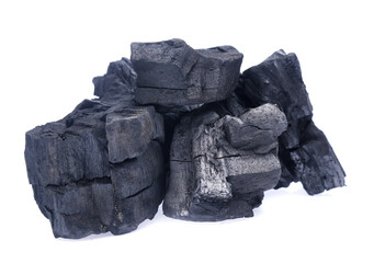 Natural wood charcoal Isolated on white