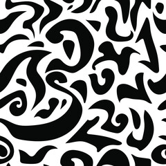 Seamless pattern of black doodle elements of free form on a white background, vector illustration for design and creativity
