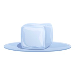 Ice cube on plate icon. Cartoon of ice cube on plate vector icon for web design isolated on white background
