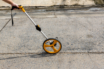 Distance measuring wheel device. Rolling distance measurement tool. Construction measuring tool....