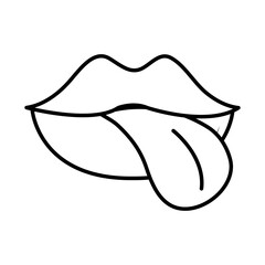female mouth tongue out pop art comic style, line icon