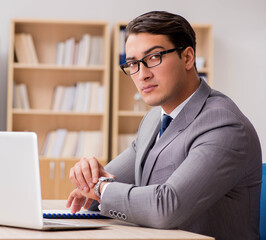 Fototapeta premium Young handsome businessman working on office