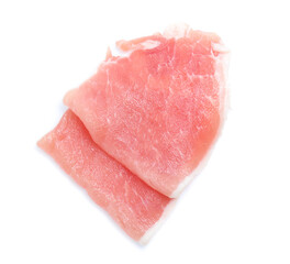 Raw pork meat with parsley herb leaves isolated on white background