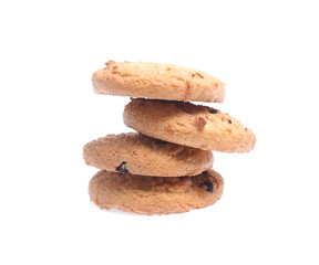 Chocolate chip cookies isolated on white background. Sweet biscuits