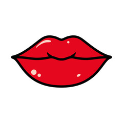 Pop art concept, icon of sexy female lips, line and fill style