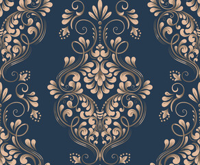 Damask seamless pattern element. Vector classical luxury old fashioned damask ornament, royal victorian seamless texture for wallpapers, textile, wrapping. Vintage exquisite floral baroque template.