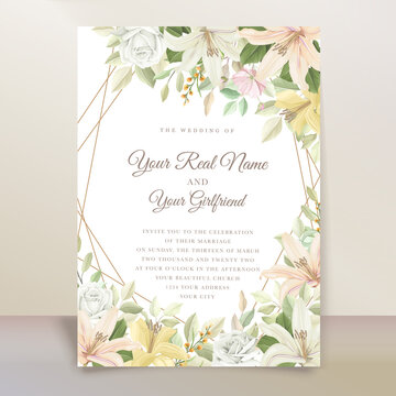 beautiful lily flower wedding invitation card