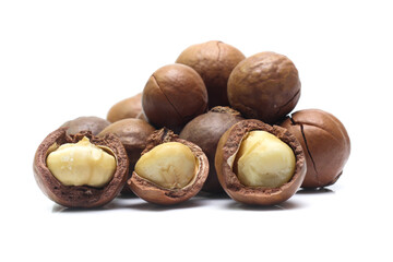 macadamia nuts on white background