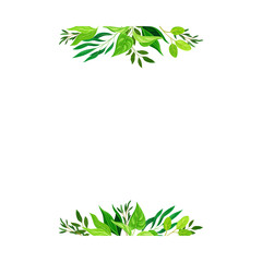 Horizontal Border Lines with Green Leaves or Foliage Vector Illustration