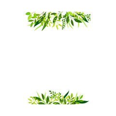 Obraz na płótnie Canvas Horizontal Border Lines with Green Leaves or Foliage Vector Illustration