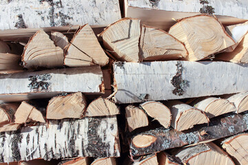 Closeup on pile of firewood