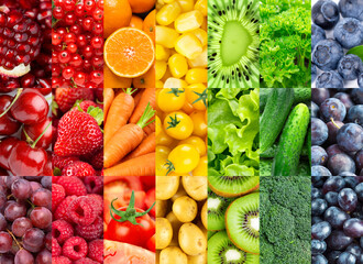 Background of fruits, vegetables and berries. Fresh food