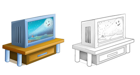 cartoon scene with television device turned on - illustration for children