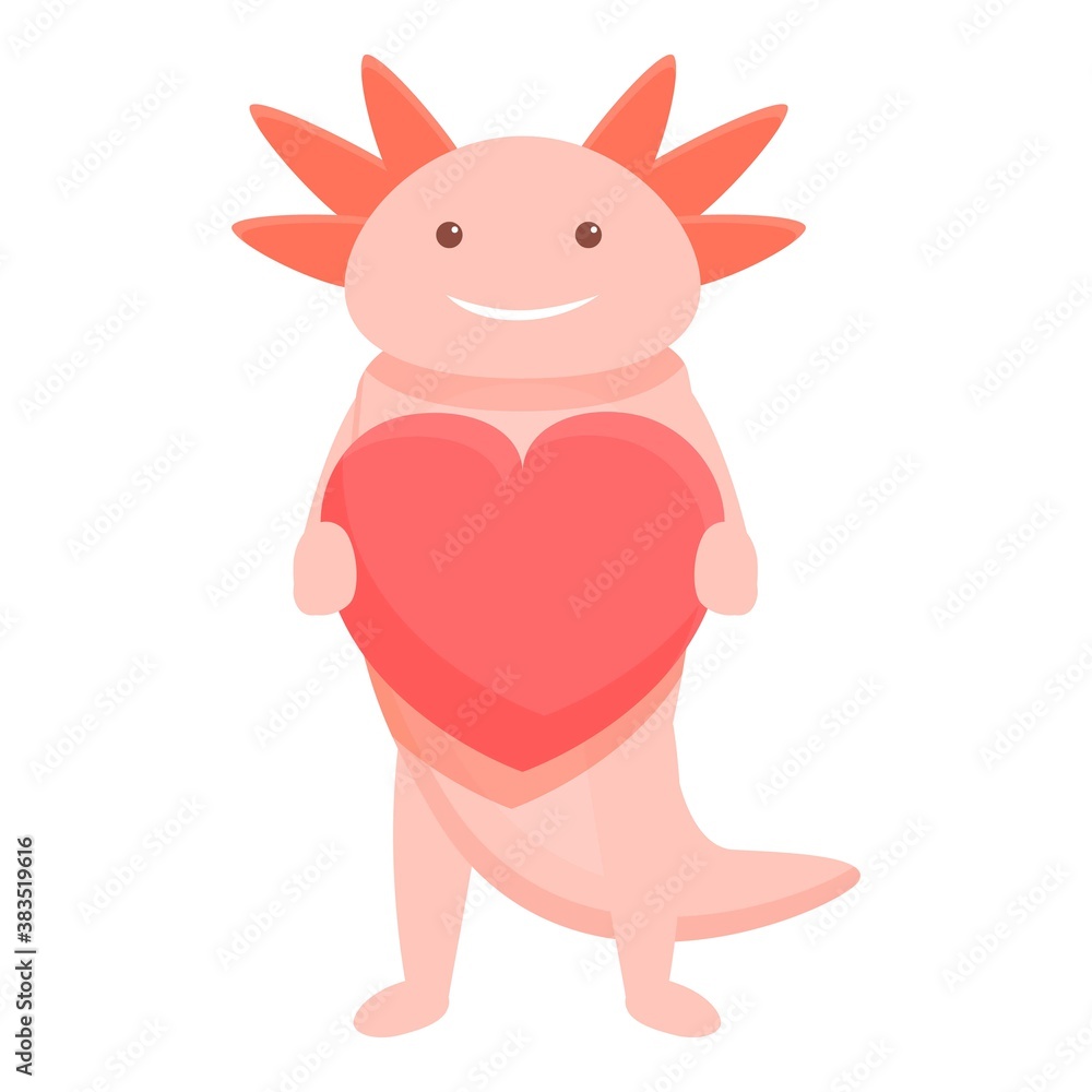 Poster axolotl with heart icon. cartoon of axolotl with heart vector icon for web design isolated on white 