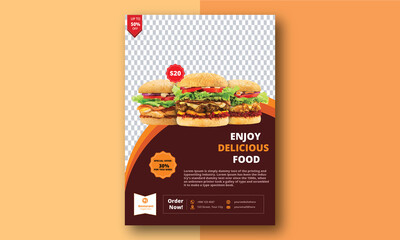 Fast Food Flyer Design Template. Healthy Meal, Cafe and Restaurant Menu, Food Ordering, Junk Food, Pizza, Burger, French Fries.