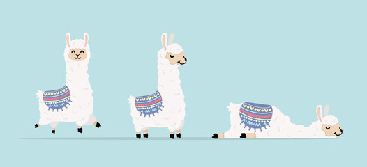 Cute llama and alpaca character set © focus_bell