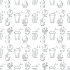 drink and cake, seamless pattern, vector illustration