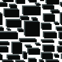 Abstract seamless pattern of black rectangles and squares of various sizes with gray shadow on white background, vector illustration for design and creativity