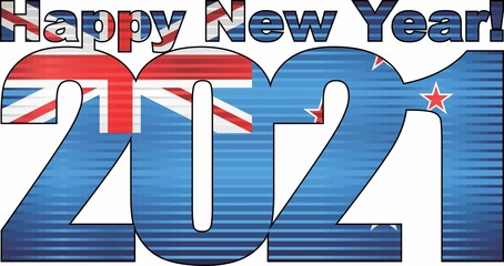 Happy New Year 2021 with New Zealand flag inside - Illustration,
2021 HAPPY NEW YEAR NUMERALS, 
2021 New Zealand Flag Numbers