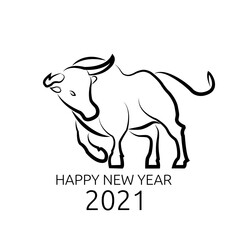 Metal bull symbol of new year 2021. Line logo for greeting cards, posters, banners, Chinese calendars. Black beautiful ox on a white background. Vector
