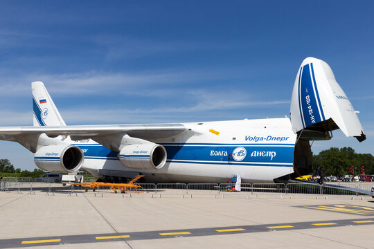 Russian made Antonov An-124 transport plane at the International Aerospace Exhibition ILA on May 22nd, 2014 in Berlin, Germany.