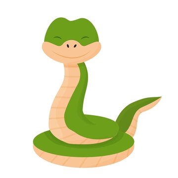 recommend clip art: Cute, cheerful character snake, smiling in cartoon style. Childish animal, reptile clip art isolated on white background.