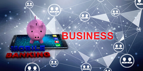 Obraz premium 3d rendering Pink piggy bank on a smartphone