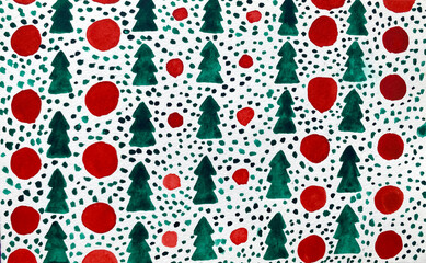 Christmas festive background. Hand drawn watercolor trees. New Year celebration.