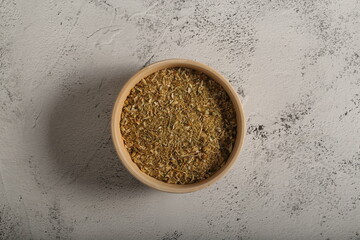 dry chamomile tea bags are on the table