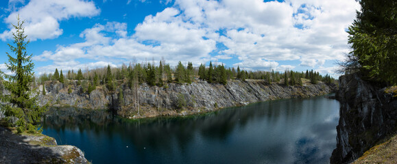 Fototapeta premium Ruskeala mountain park in the Republic of Karelia in spring.