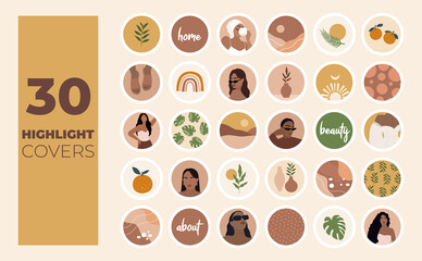 Instagram Highlights cover icons. Boho style. Abstract. Fashion and style. Vector