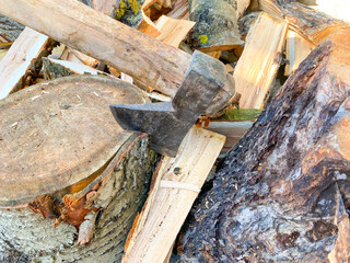 ax stuck in a tree stump