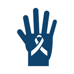 hand with ribbon print awareness support silhouette icon