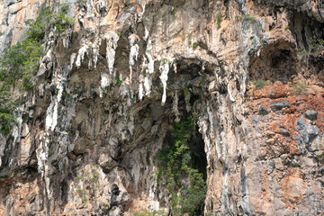 Granite marble rock structure surface of natural mountain's cliff and cave. 
