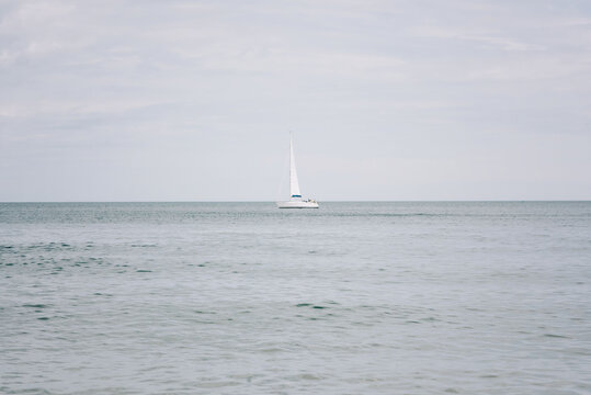 one sailing ship out at sea on a cloudy day in Sweden