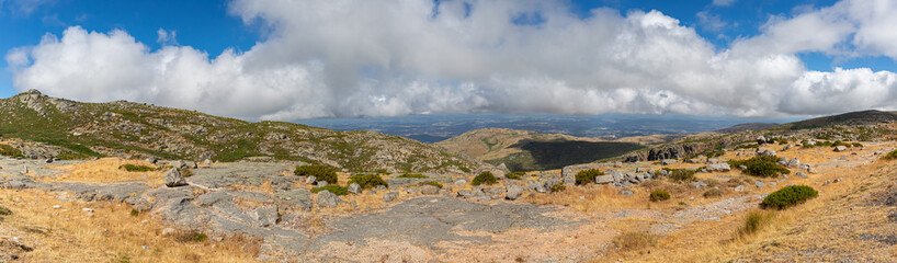 Panomaric view from the top of the mountains of the Serra da Estrela natural park, Star Mountain Range, mountain landscape