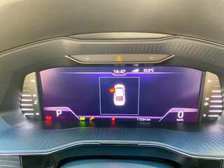 door open system warning icon on vehicle dashboard, car computer display..