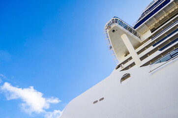 Mega modern cruiseship or cruise ship liner docked in port of Valletta, Malta island with panoramic...